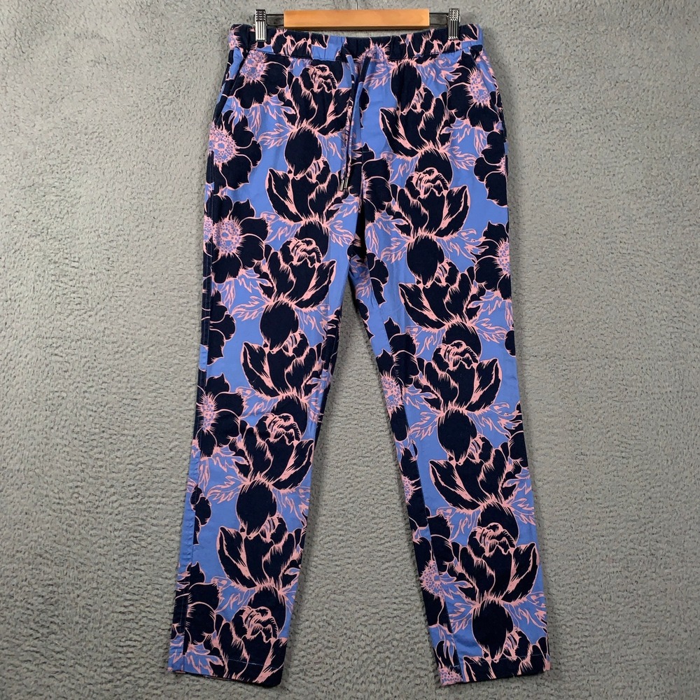 Wildfang The Essential Drawstring Pant Unisex Medium M Blue/Pink Floral Tapered